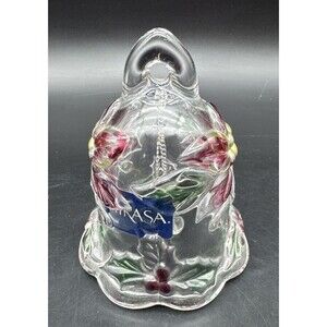 VTG Mikasa Christmas Bell Crystal Frosted Glass Poinsettias Made In Germany 4.5”
